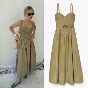 NWT TORY BURCH Cotton Twill Dress In Stone Moss 2 $628